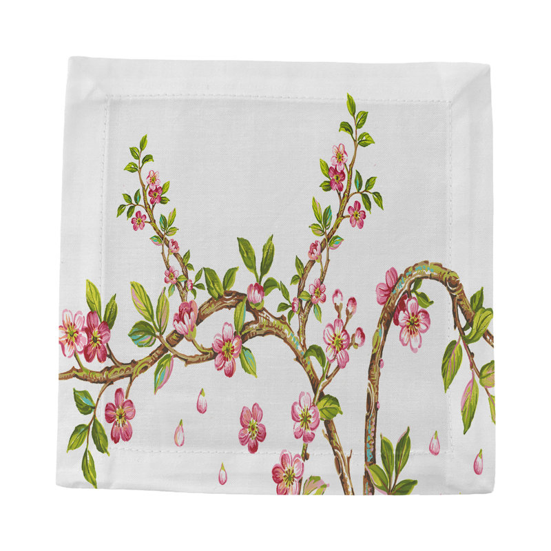Cherry Blossom Cotton Sateen Cocktail Napkins, Pink