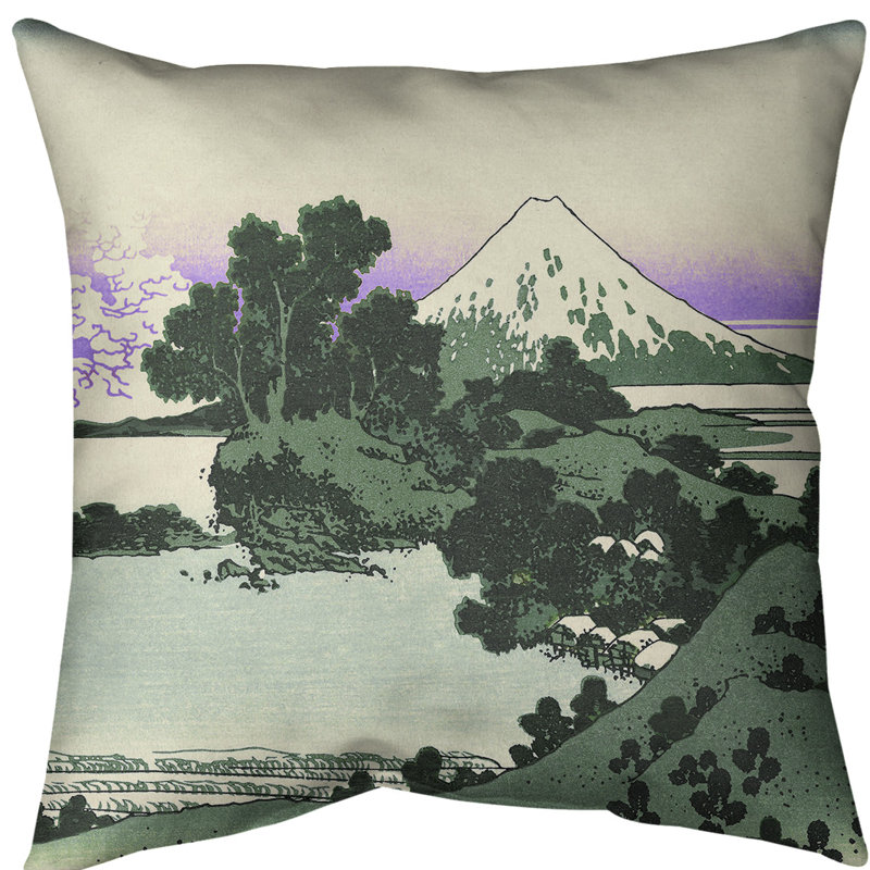 Oreiller Katsushika Hokusai Shichiri dans la province de Sagami, Bourre en polyester, Vert / Mauve, Polyester sergé