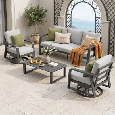 Aluminum Outdoor Patio Furniture Set with Swivel Rocking Chairs