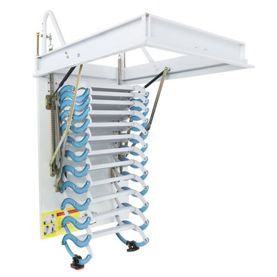 12 Steps Pull Down Folding Attic Stairs Ceiling Mounted With Pull Rod 661LB
