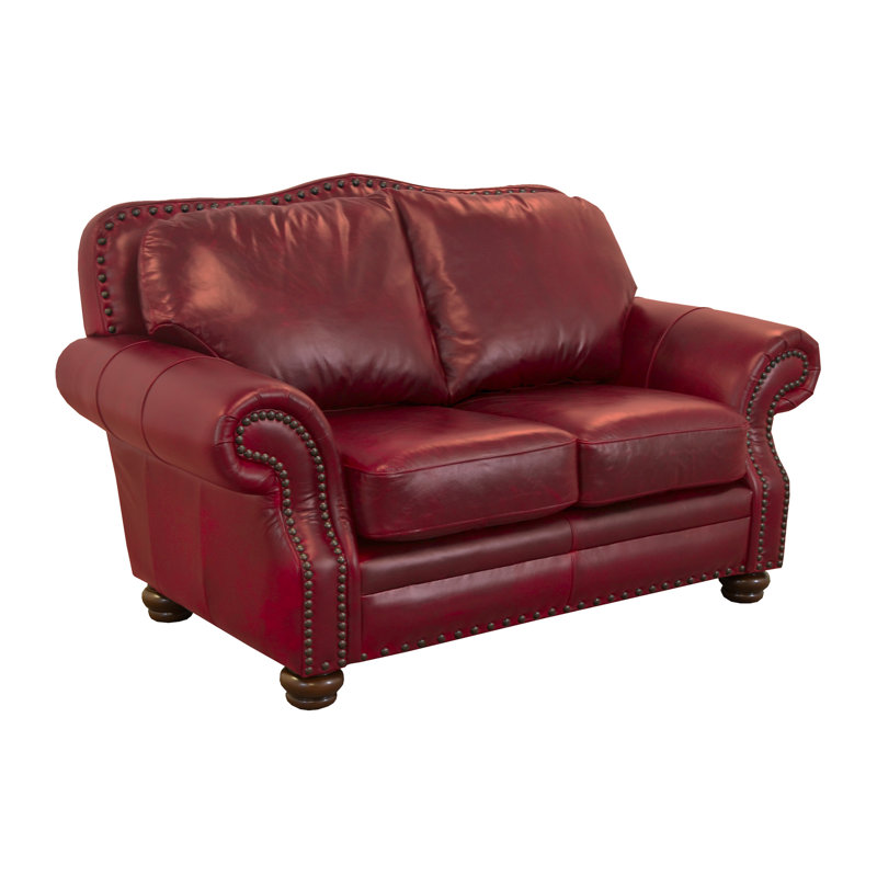 Somto 73" Genuine Leather Rolled Arm Loveseat, Brompton Deep Red Genuine Leather