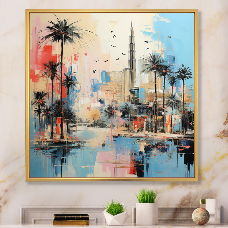 «Layered Dubai Extravaganza», art mural de Dubaï, Cadre flottant doré, H 30 po x l 30 po x P 1,5 po