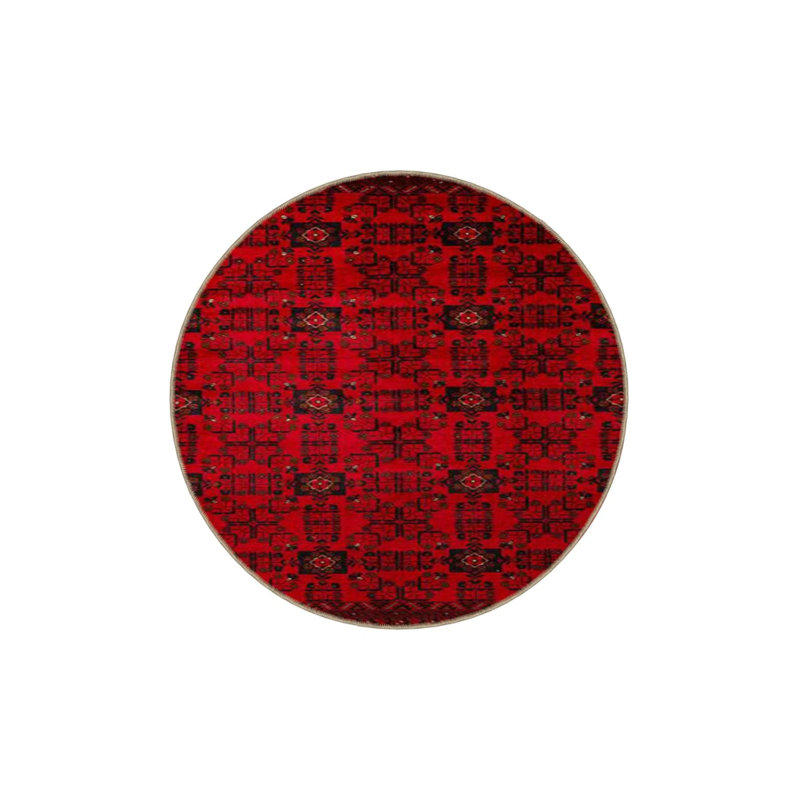 Red Colored Geometric Traditional Knotted Modern Patterned Woven Base And Decorative Carpet, Rectangle 2'4" x 4'