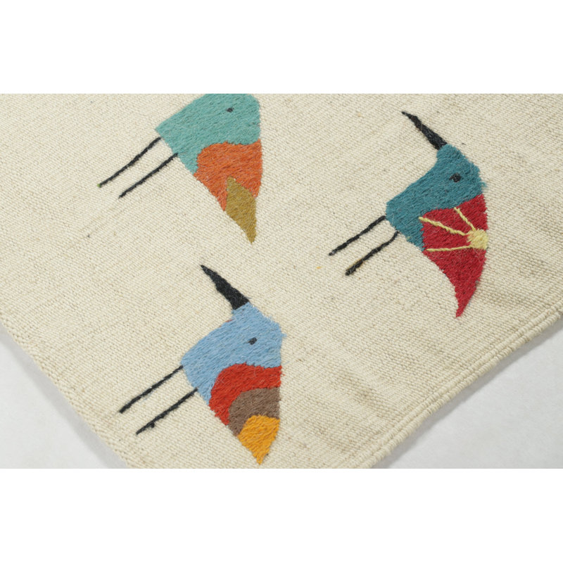 Rug & Kilim’S Suzani-Inspired Kilim Runner, White With Playful Bird Pictorials