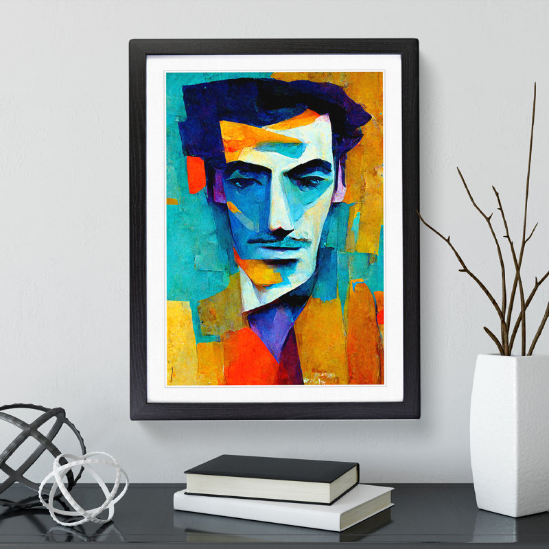 Portrait Of A Man Abstract - Single Picture Frame Painting, 64cm H x 46cm W x 2cm D, Black Framed