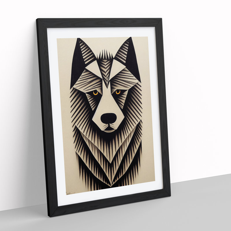 Wolf Art Abstract No.1 - Wall Art, Black Framed Paper, 36cm H x 27cm W, White