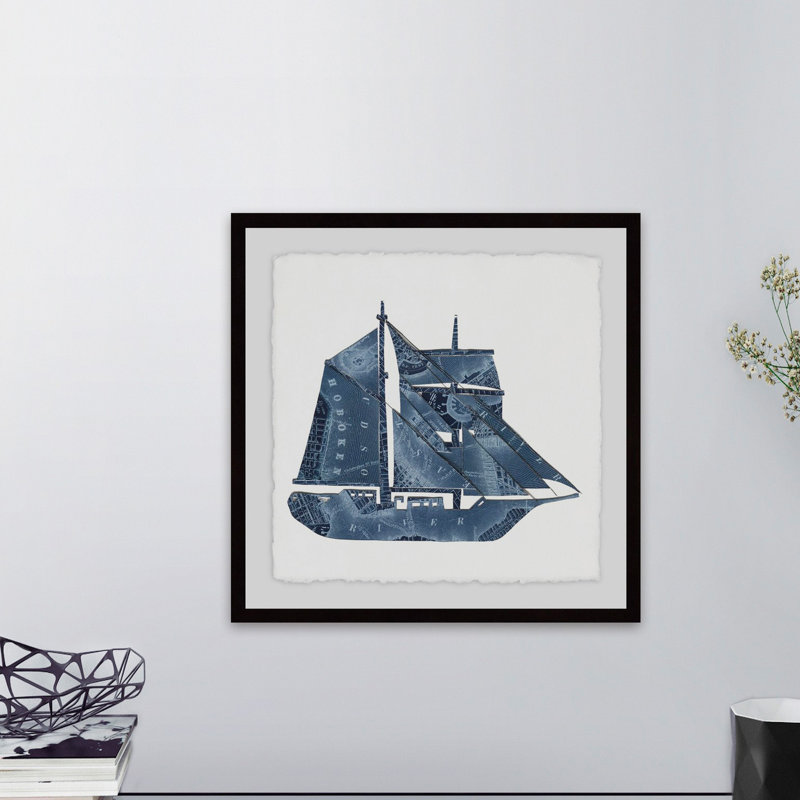 Voilier bleu - reproduction de cadre photo sur papier, H 12 po x l 12 po x P 1,5 po