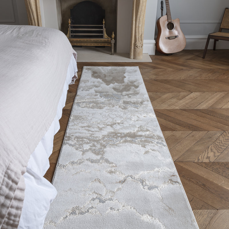 Aurora AU17 Linea Metallic Beige Area Rug, Runner 66 x 240cm