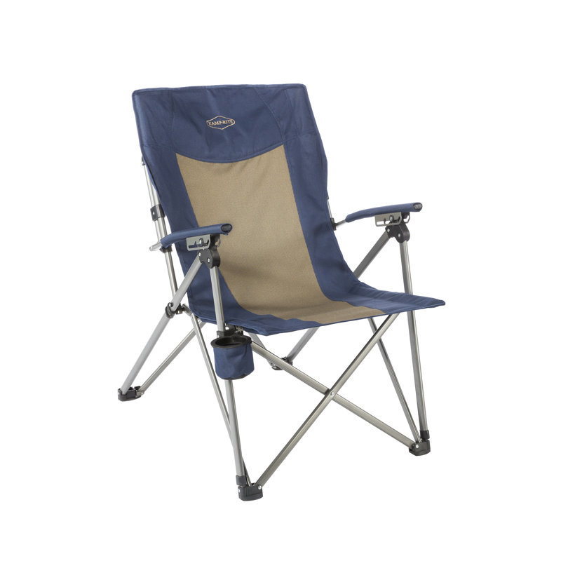 Blue and Beige Folding Camping Chair with Arms