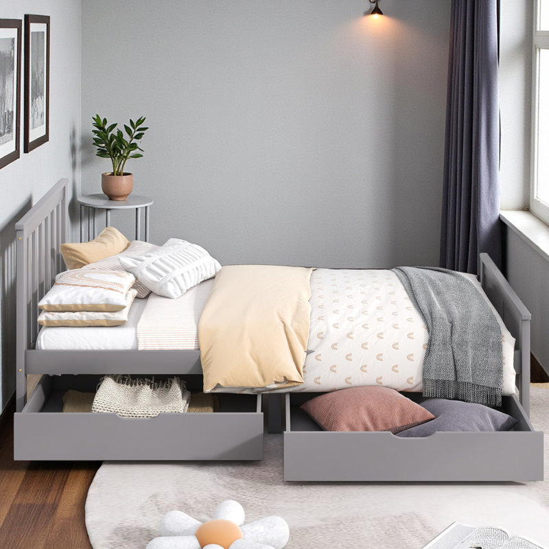 Petterson Single (3') Standard Bed Frame with Storage Included, Grey