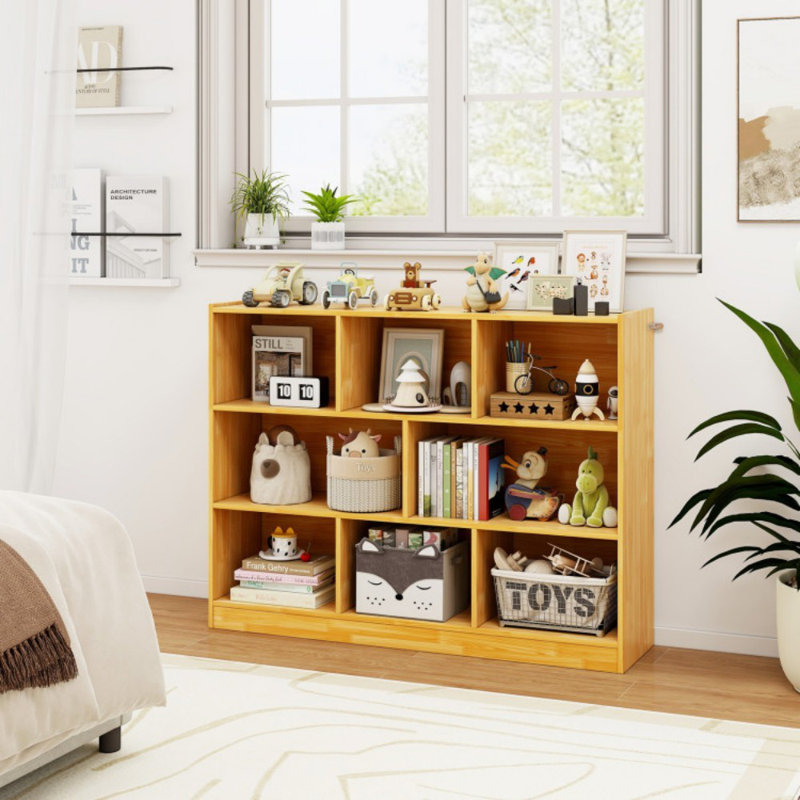 3-Tier Open Bookcase 8-Cube Floor Standing Storage Shelves, Yellow