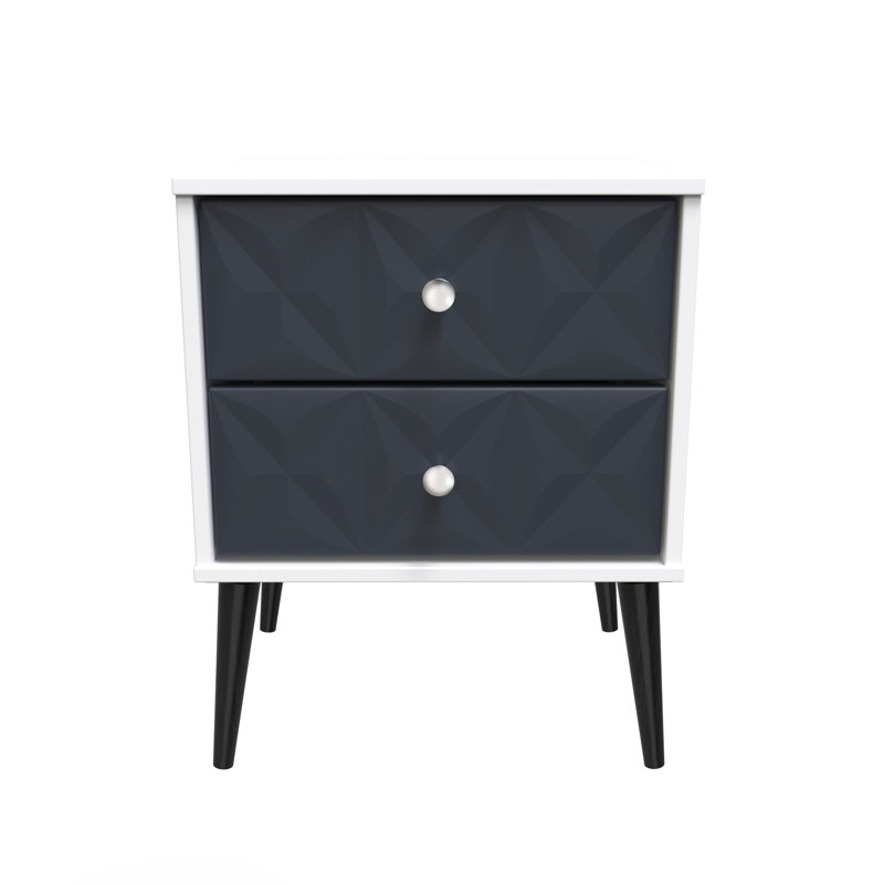 Carnlea 2 Drawer Bedside Cabinet (Ready Assembled), Indigo Matt/White