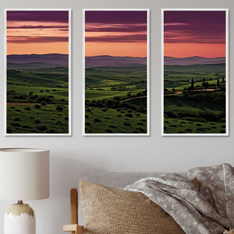 Toscane Twilight - ensemble de décoration murale vin, Cadre flottant blanc, H 32 po x l 48 po x P 1 po
