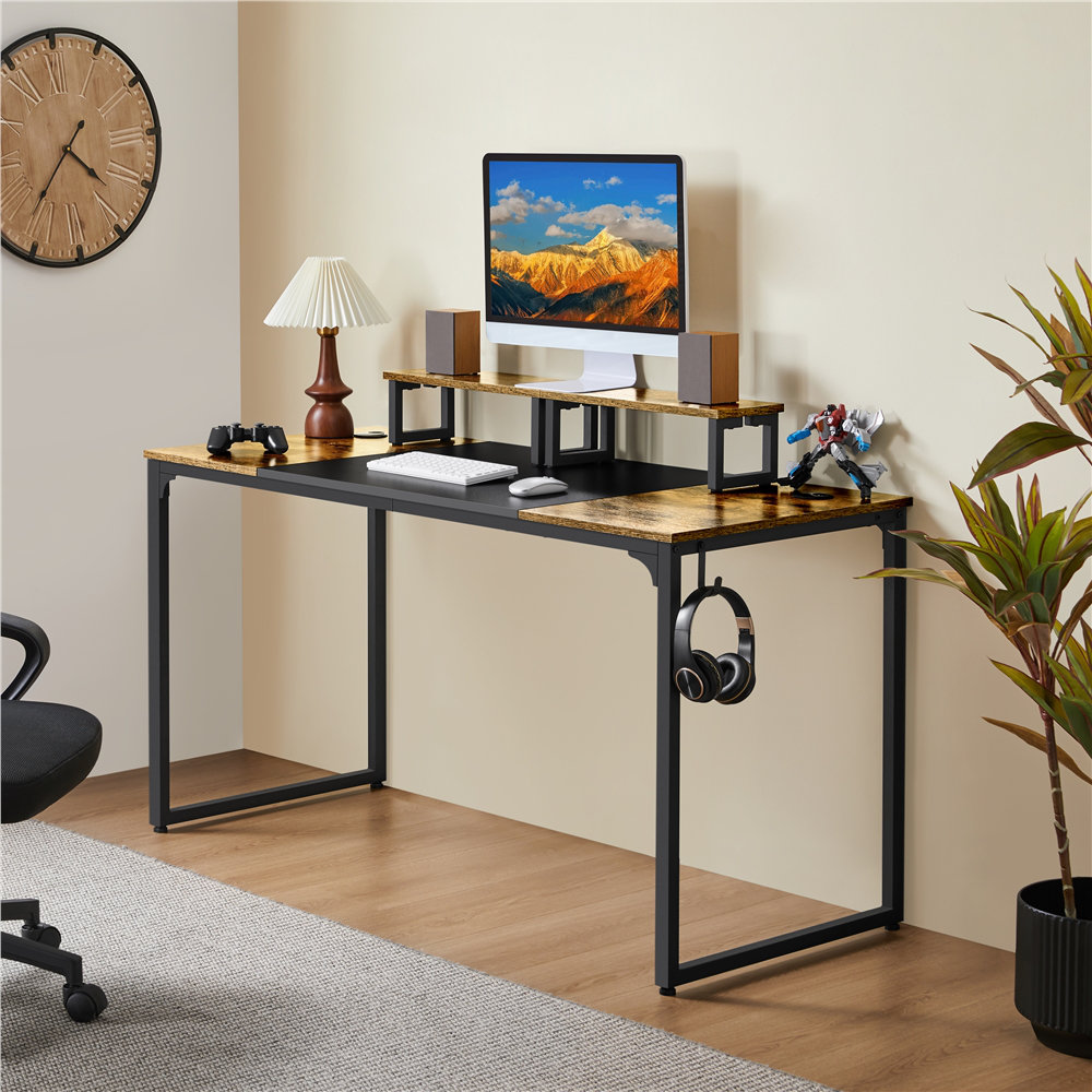 Yaheetech Large Computer Desk Office Work Desk with Movable Monitor Stand Reviews Wayfair