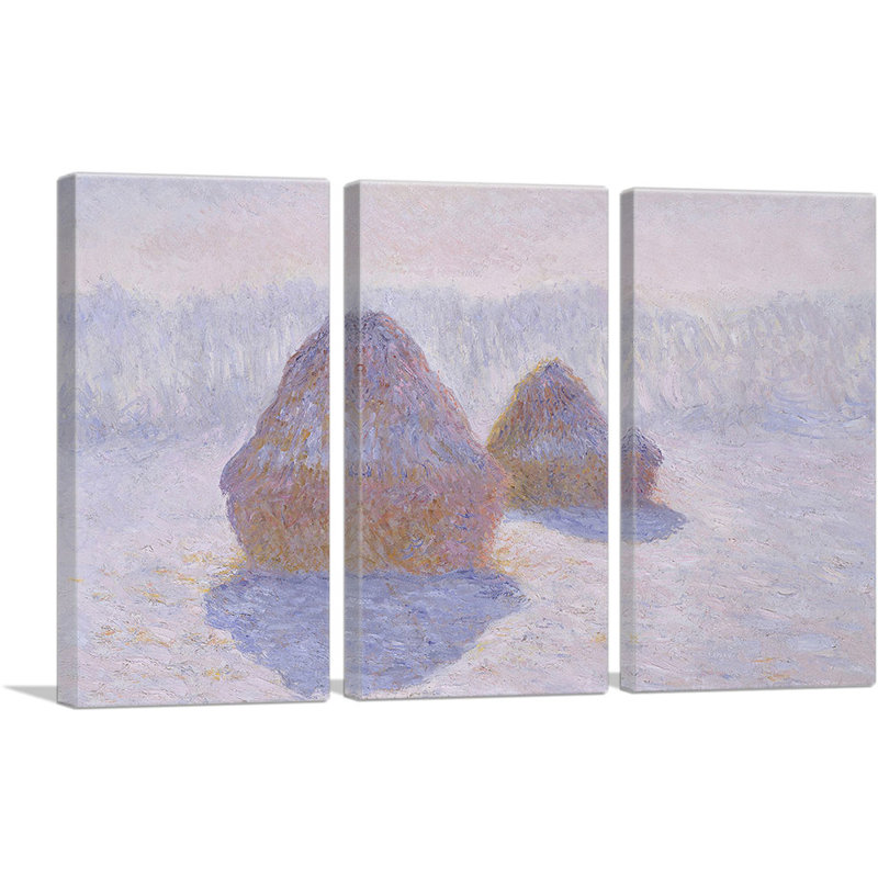 «Haystacks Effect of Snow and Sun 1891» par Claude Monet, ensemble de 3 reproductions d'art sur toiles tendues