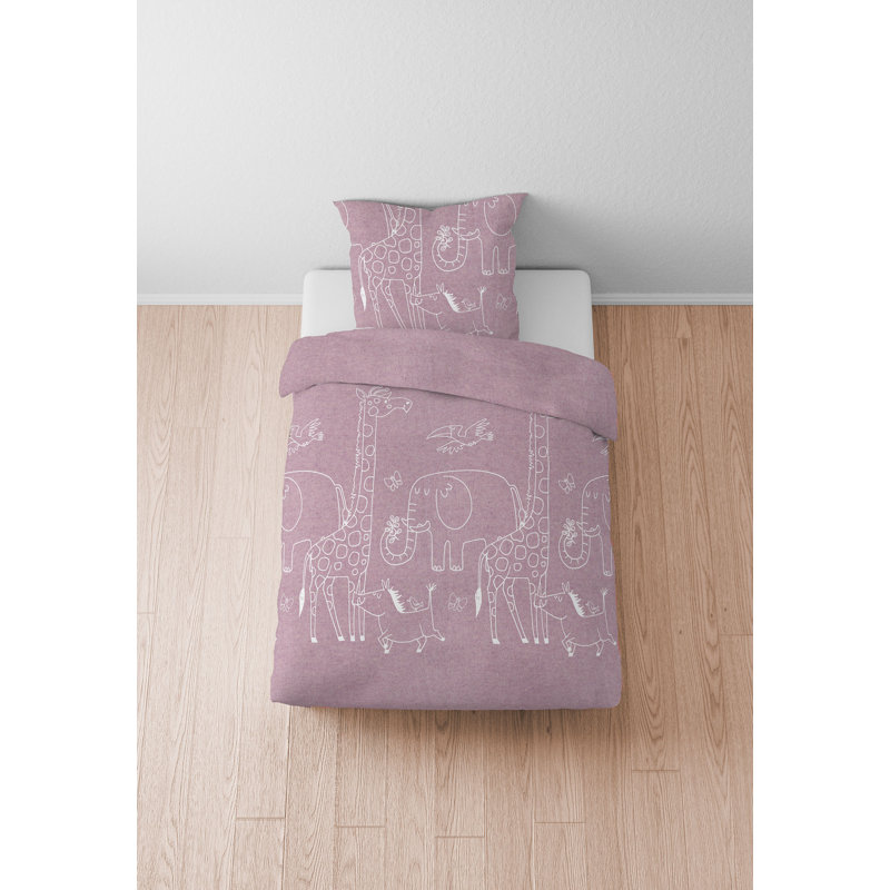 Biberna Melange-Flanell Bettwäsche 0840520 TIERE Cotton Animal Print Duvet Cover with Pillow Shams Included
