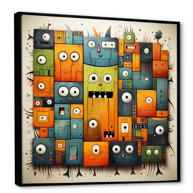 Impression sur toile Popart Collages I - Pop, Cadre flottant noir, H 36 po x l 36 po x P 1,5 po