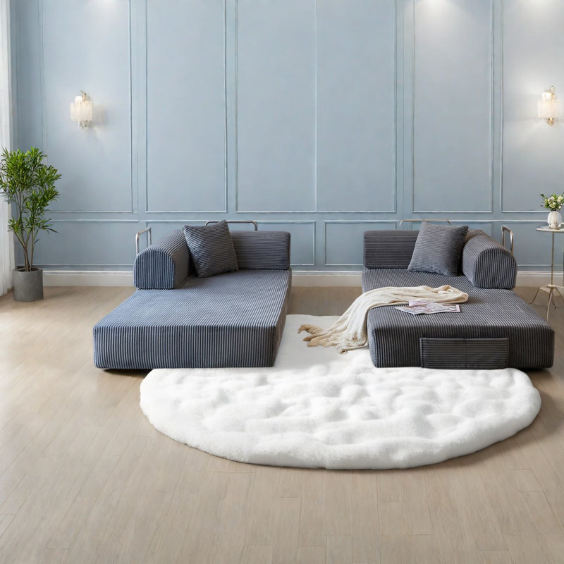 Canapé-lit d'angle à compression, 200 cm (78,8 pouces) en velours côtelé, style moderne., Gris