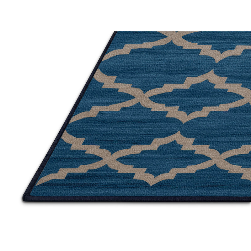 Tapis bleu en treillis lavable à la machine, Rectangulaire 3 pi x 5 pi
