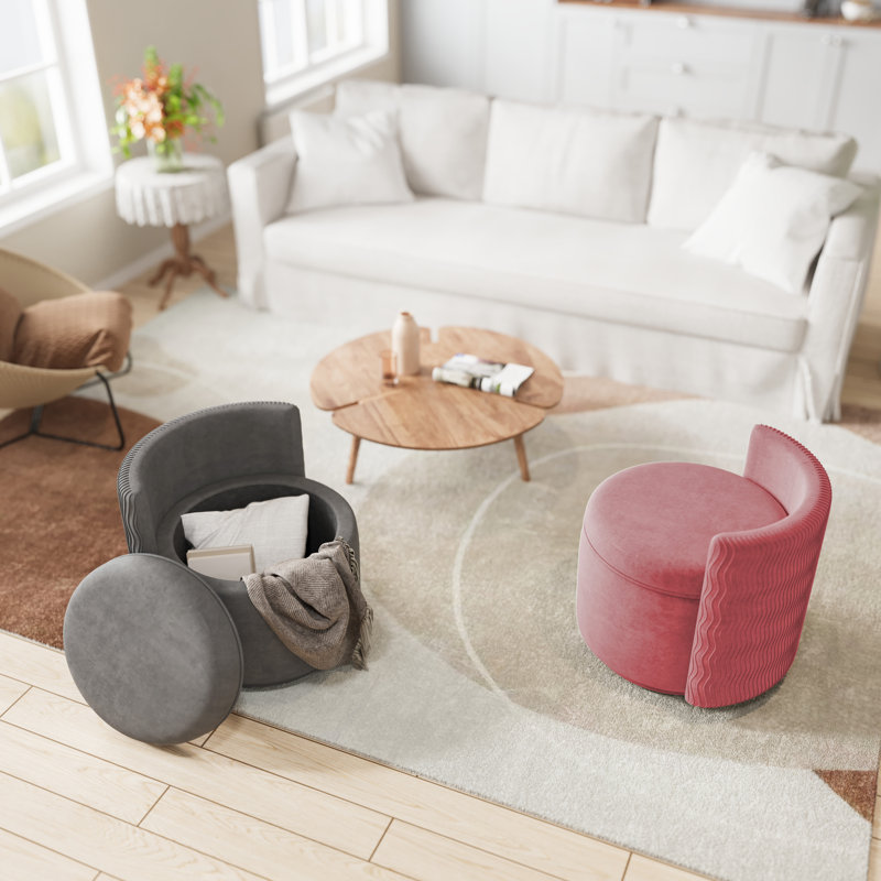 360° Swivel Accent Chair With Storage, Vanity Stool With Back, Velvet Storage Ottoman, Upholstered Round Barrel Vanity Chair For Living Room, Makeup Room, Bedroom
