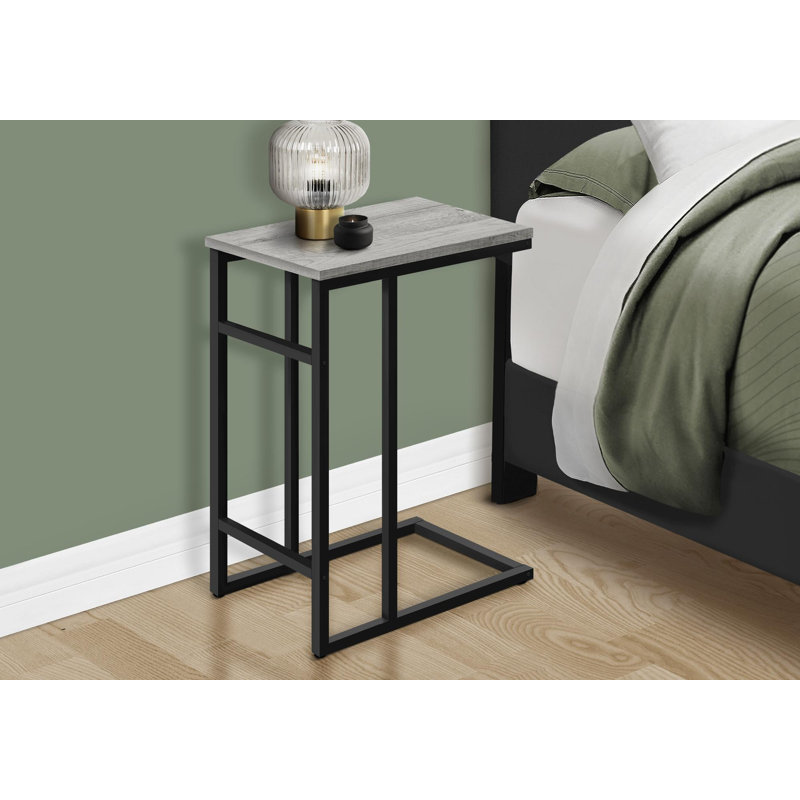 Table d'appoint, en forme de C, bout, côté, collation, salon, chambre à coucher, stratifié aspect marbre blanc, métal noir, contemporain, moderne