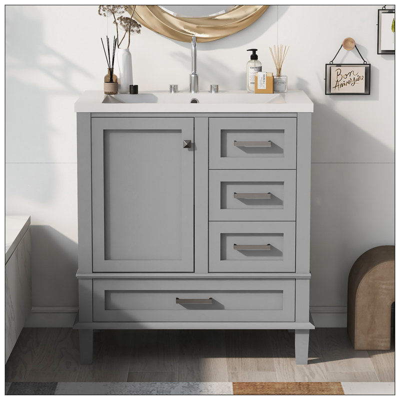 Meuble-lavabo 30 po, Gris, Argent