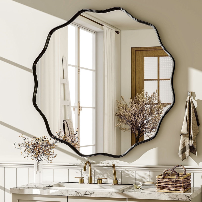 Miroir de salle de bain Wavy, 20 po x 20 po, Noir