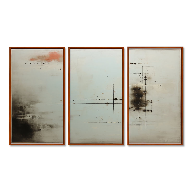 Conundrum Minimal Grey Black - Abstract Art, Cadre flottant brun, H 32 po x l 48 po x P 1 po