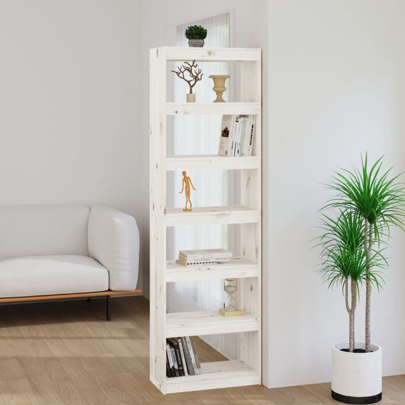 Paravent en bois de pin massif, Blanc, (6 tablettes) H 78,5 po x l 23,6 po x P 11,8 po