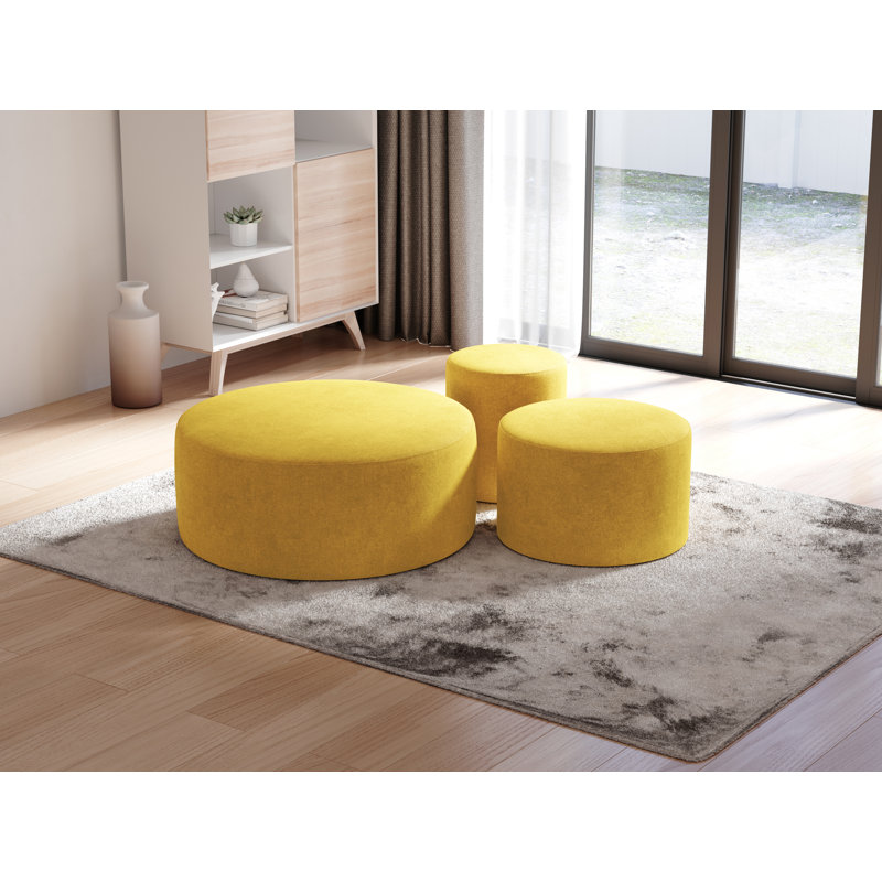 Repose-pieds rond 24 po Aylianna, Polyester moutarde 100 %