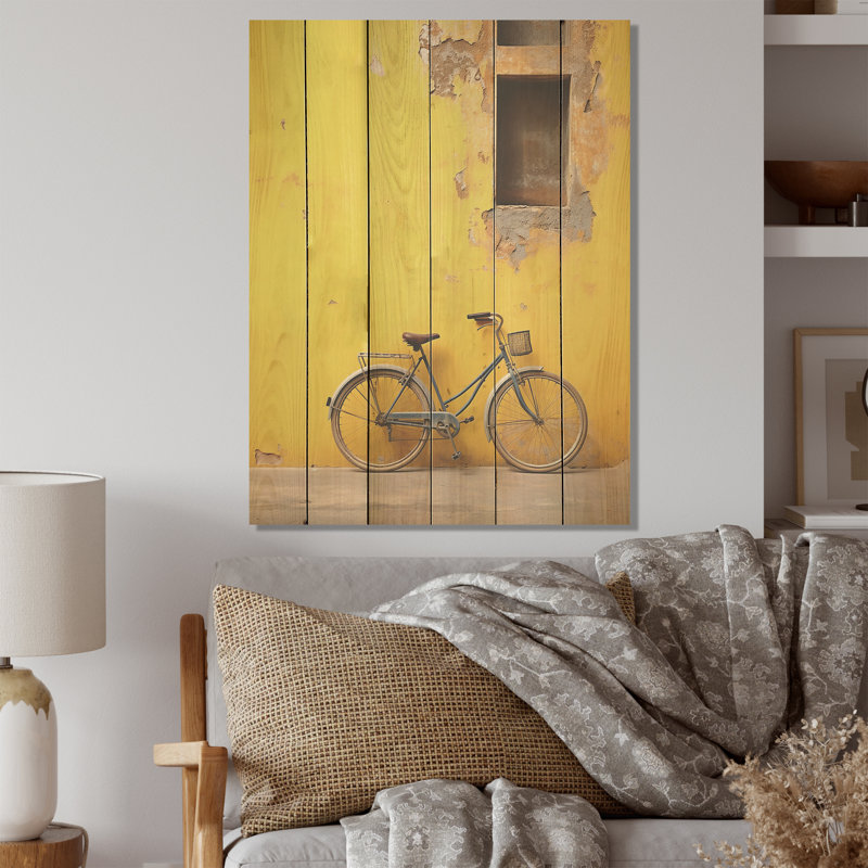 Lemon Leisure Bicycle I - Art mural en bois de bicyclette sur bois de pin naturel, H 20 po x l 10 po
