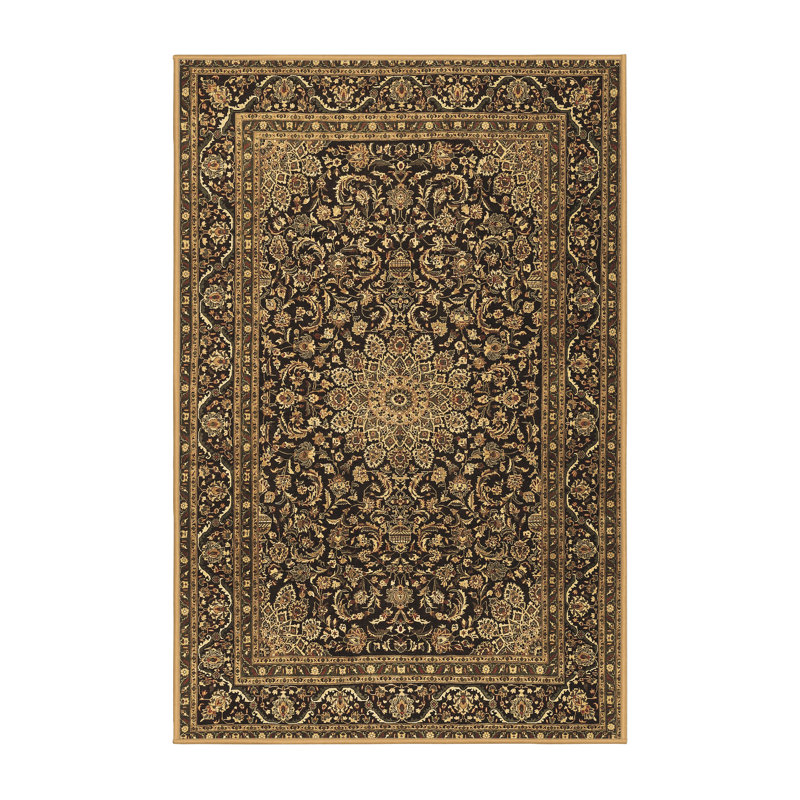 Tapis oriental en laine / polyester tissé à la machine en brun / noir / beige, Rectangle 2 pi x 4 pi