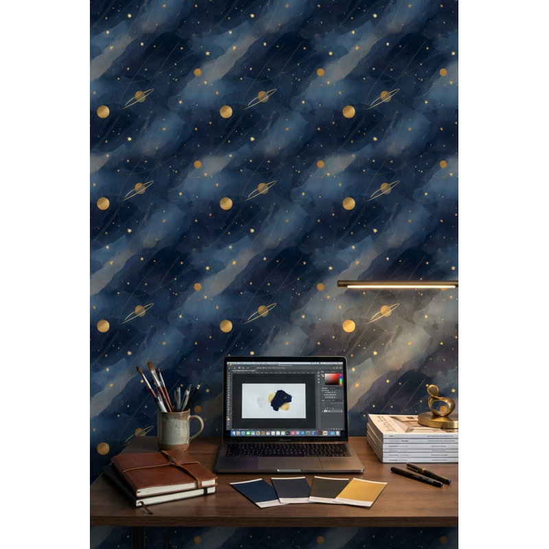 Papier peint cosmique avec étoiles et planètes, Non tissé, non collé