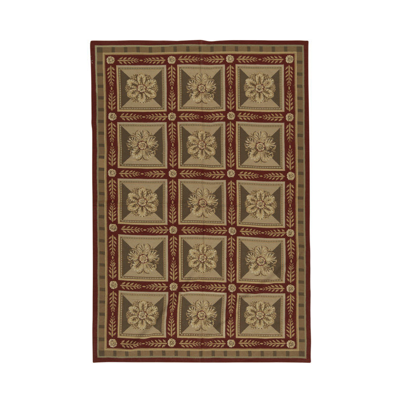 Tapis brun clair, rouge et brun noué à la main de haute qualité