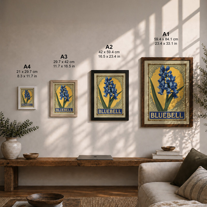 Bluebell Botanical - Framed Print, Unframed, A3 - 42.0 x 29.7 cm