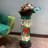 Tiffany Style Stained Glass Floor Lamp With Rose Flower Design, Handmade Pedestal Lamp For Home Decor