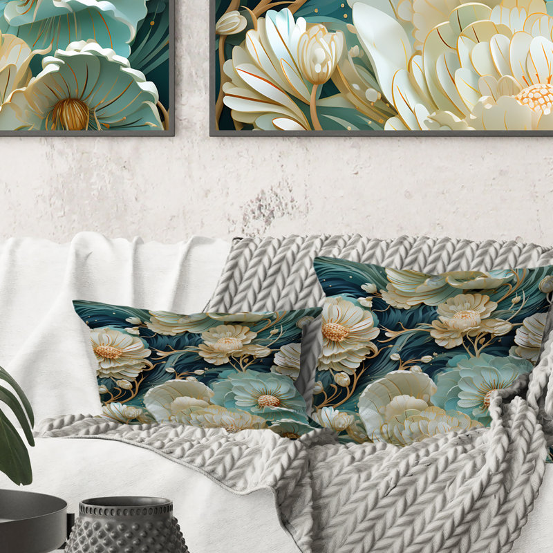 Coussin floral imprimé océan