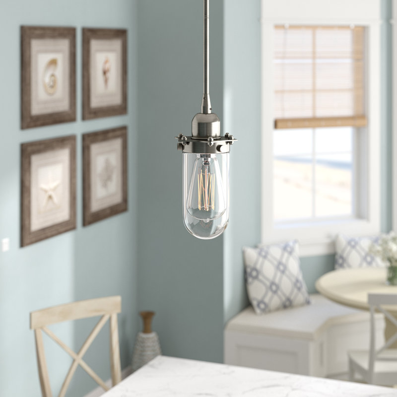 Luminaire suspendu à 1 lumière Calixta, H 130 po x l 6 po x P 6 po, Transparent, Nickel satiné brossé