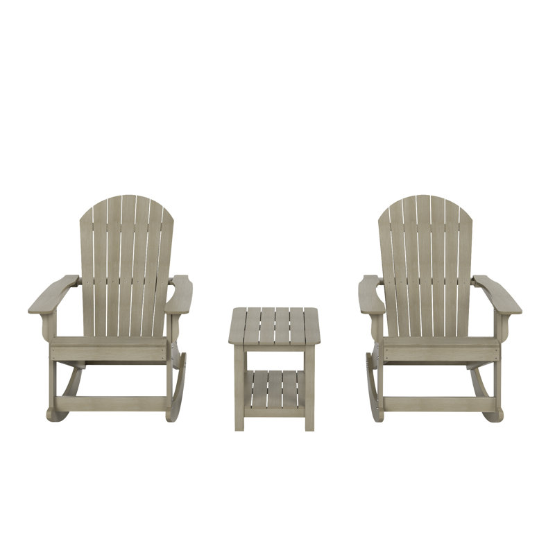 Arrlo 2 - Person Outdoor Adirondack Rocking Seating Set with Table, Weathered Gray