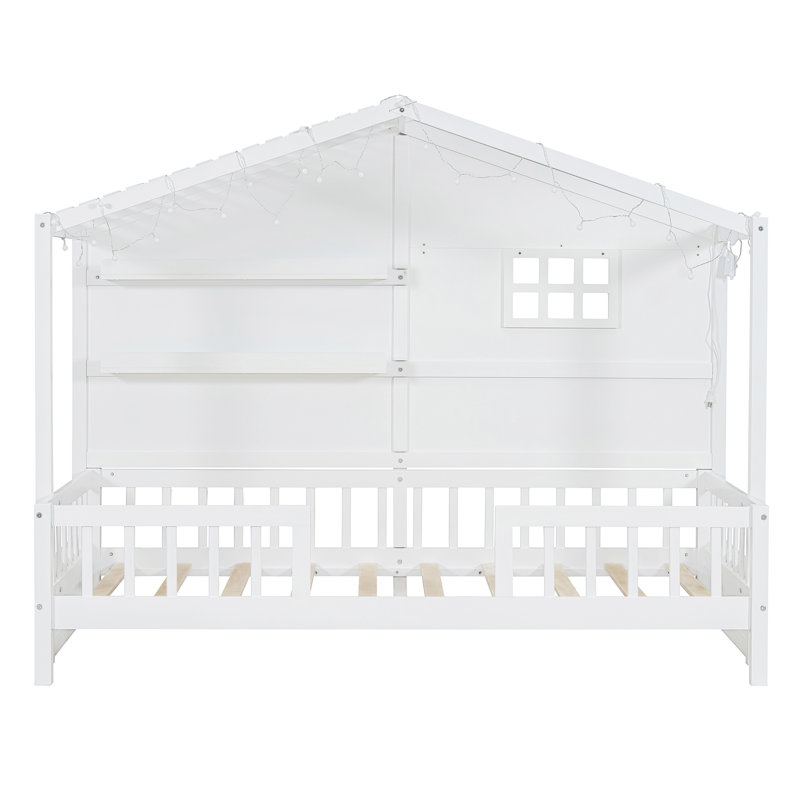 Berthold Kids Twin House Bed with Light and Shelves, White