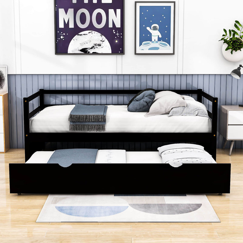 Demoraes Twin Size Wood Daybed with Trundle, Espresso