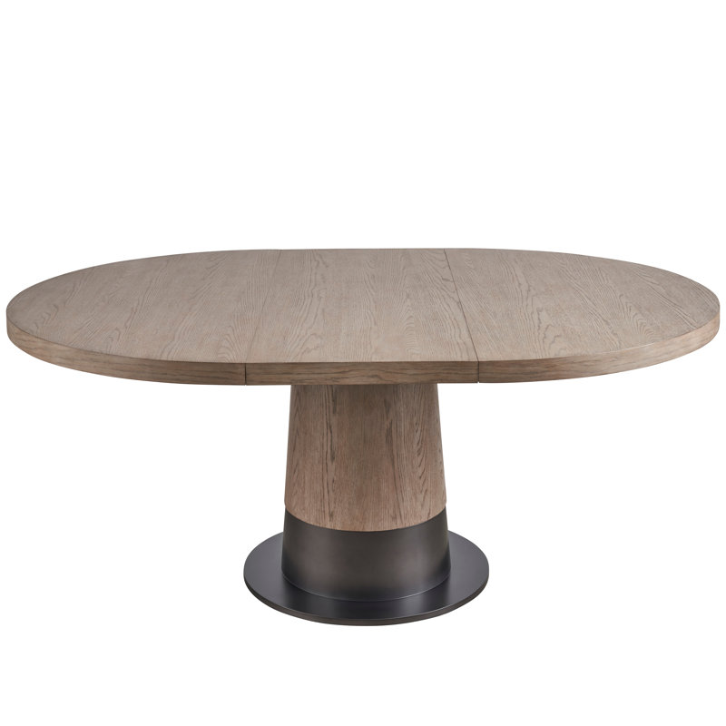 Gray Oak Extendable Round Mid-century Modern Dining Table