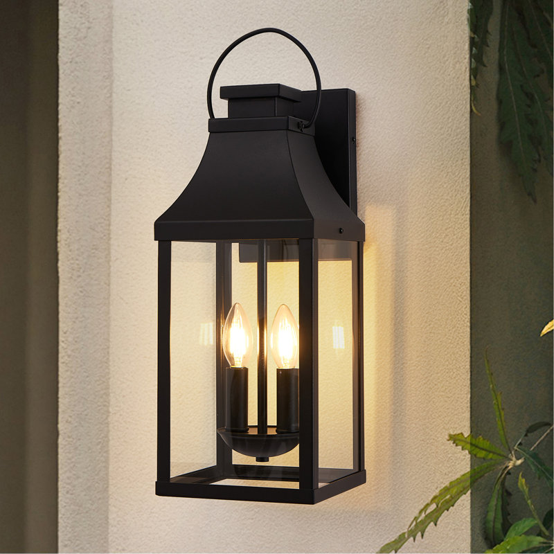 Applique murale d'extérieur 20 po, lanterne murale d'extérieur avec lumière de véranda, luminaire d'extérieur noir moderne à 2 lumières, ensemble d'éclairage extérieur pour garage, 1 paquet
