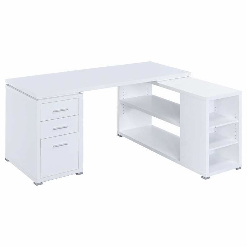Bureau d'ordinateur en L 3 tiroirs White Driftwood, Bois flotté