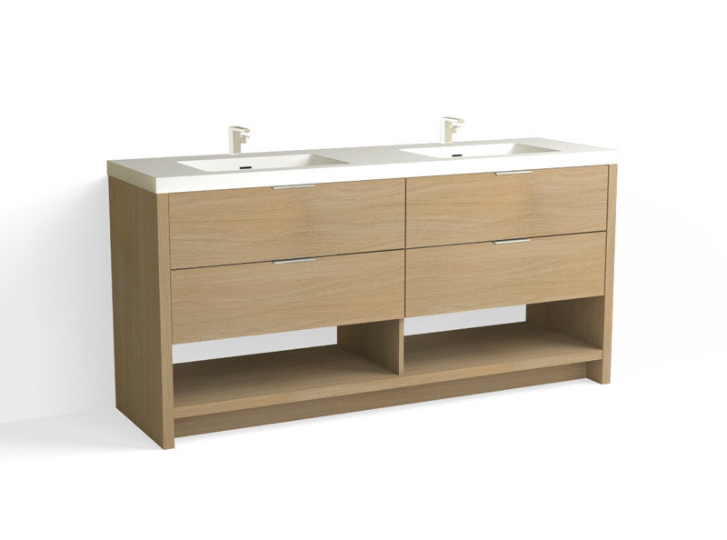 Vue 72" W Freestanding Double Bathroom Vanity, Biondo, Polished Nickel, Matte White/Single