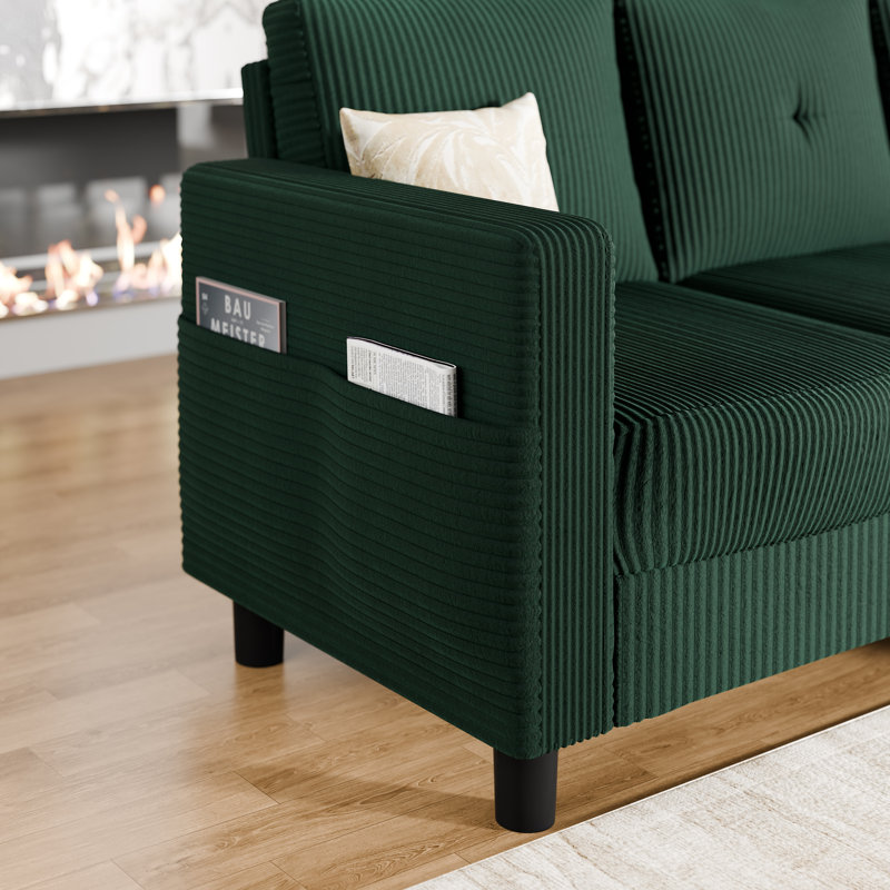 Degnan 76.4'' Upholstered Sofa Chaise, Green Corduroy