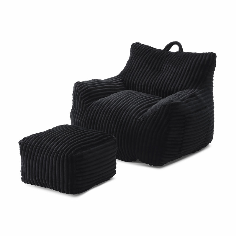 Fauteuil à billes en peluche avec accoudoirs et repose-pieds Giant, Noir