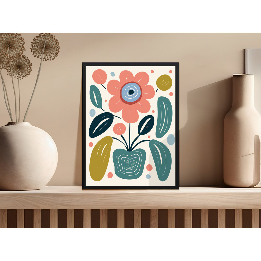 Retro Flower Pot Abstract Art Home Decor Wall Hanging Framed Poster