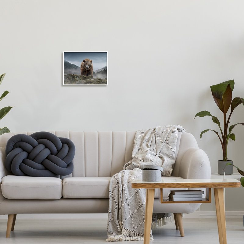 Roaring Brown Grizzly Bear Rocky Mountain Top View - Photographie à cadre flottant sur toile, H 11 po x l 14 po x P 1,5 po