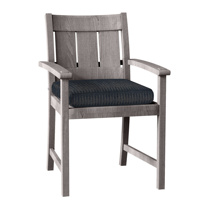 Croquet Teak Patio Dining Armchair with Cushions, Dove Sunbrella® Linen, Welt, Oyster Teak
